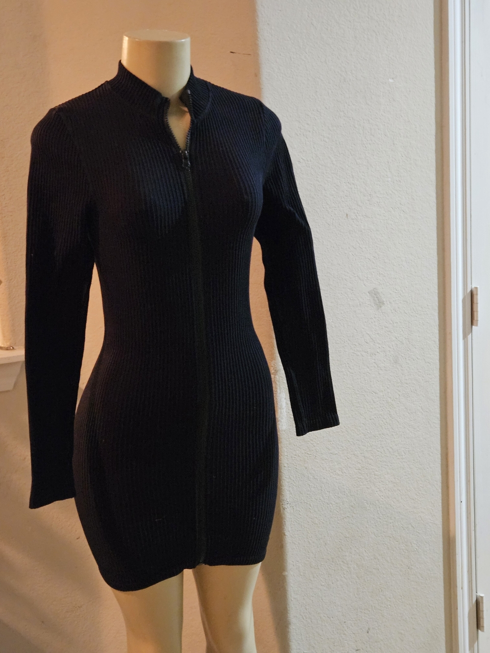 Forever 21 Black Ribbed Zip-Up Mini Dress Sz. Small